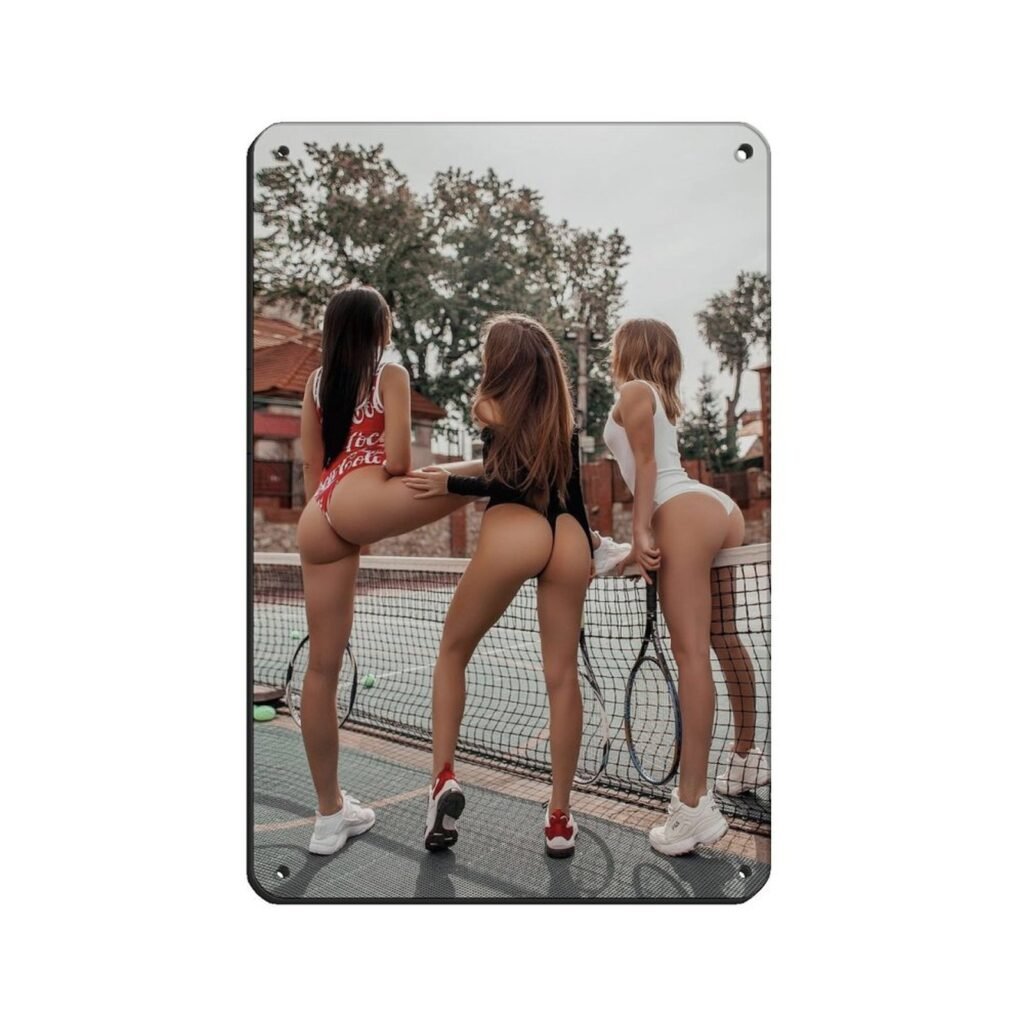 Metal Sign Sexy Girls playing tennis Nice Ass Pin up Girl Tin Signs Nude Posters Funny Bathroom Wall Decor Home Bar Restroom Garage Man Cave